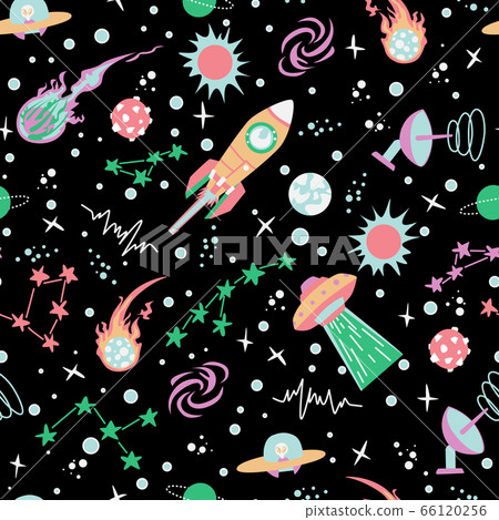 Seamless background with spaceships and stars, Seamless background with spaceships and stars, 66120256