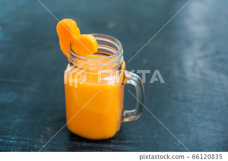 Papaya cutting shape of the heart. smoothies. The flat lying structure. love concept. Valentine's Day 66120835