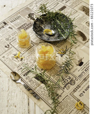 orange marmalade in small glass jars with orange marmalade in small glass jars with 66121073