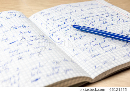 Sheets of school student notebook scribbled with a Sheets of school student notebook scribbled with a 66121355