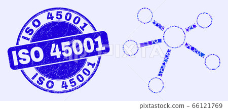 Blue Scratched ISO 45001 Seal and Relation... - Stock Illustration ...