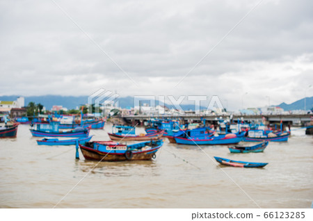 Blue Vietnamese boats on the river Blue Vietnamese boats on the river 66123285