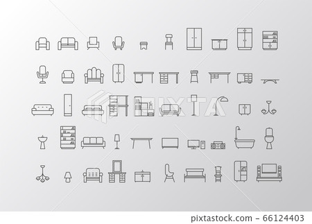 Furniture and home decor icon set in modern flat - Stock Illustration ...