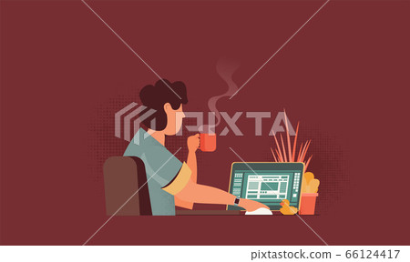 Working process with notebokk and people. Flat Working process with notebokk and people. Flat 66124417