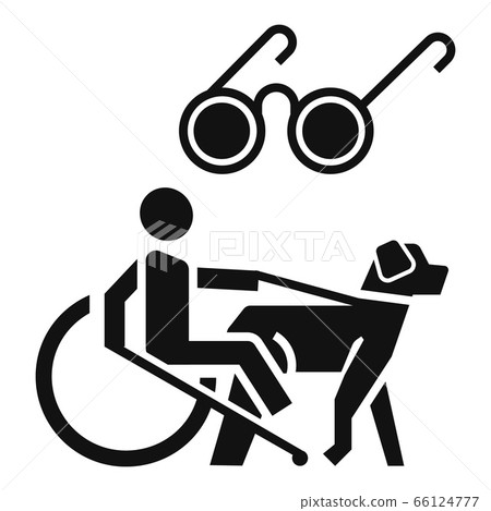 Blind man wheelchair dog icon, simple style 66124777