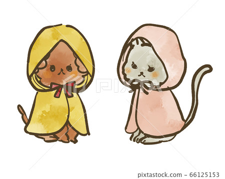 Dog and cat in raincoats-watercolor 66125153