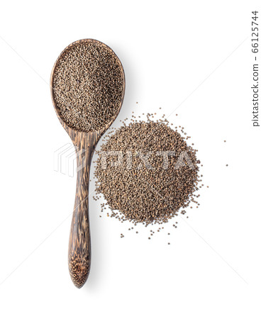Perilla herb seed in wood spoon isolated on white 66125744