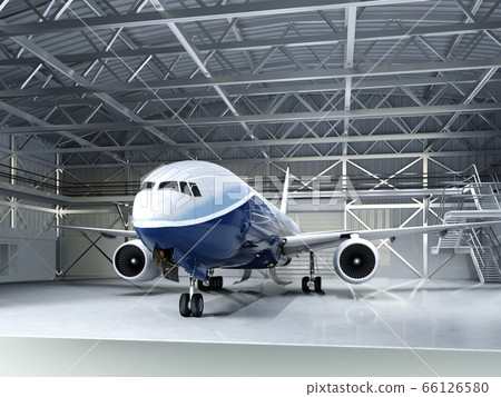 Modern passenger airliner in the hangar. 66126580