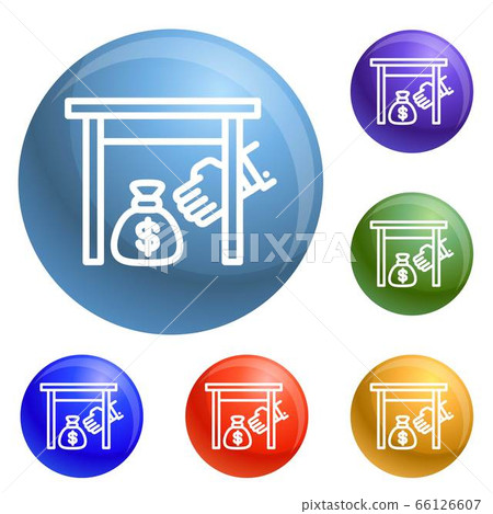 Under table money bag icons set vector Under table money bag icons set vector 66126607