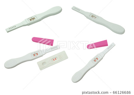Positive white plastic pregnancy test isolated on white background. Positive white plastic pregnancy test isolated on white background. 66126686