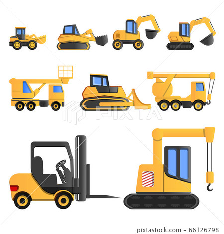 Lifting machine icon set, cartoon style 66126798