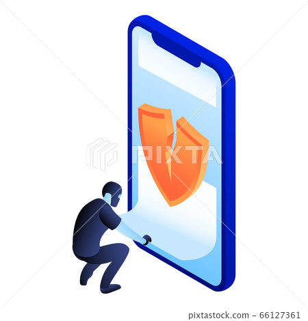 Crack smartphone security icon, isometric style 66127361