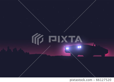 Night background with car vector, flat 66127520