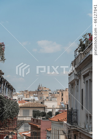 Athens street in vertical format. Travel to Greece, Europe. Roofs 66127841