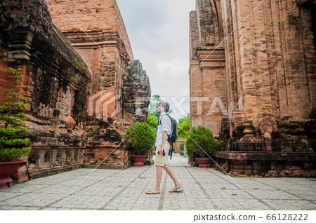 Man tourist in Vietnam. Po Nagar Cham Tovers. Asia Travel concept. 66128222