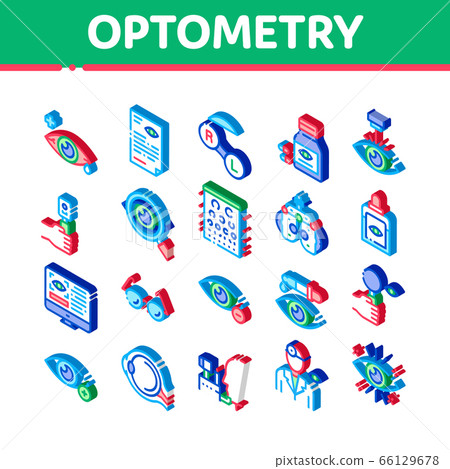 Optometry Medical Aid Isometric Icons Set Vector Optometry Medical Aid Isometric Icons Set Vector 66129678
