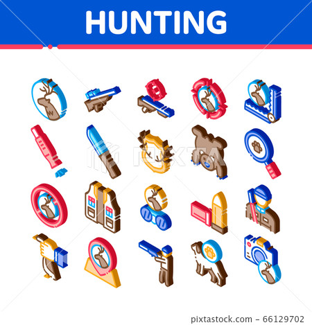 Hunting Equipment Isometric Icons Set Vector - Stock Illustration ...