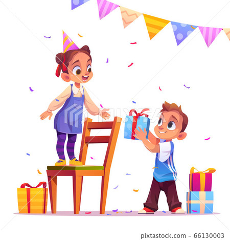 Birthday girl receive gift from boy, party, event 66130003