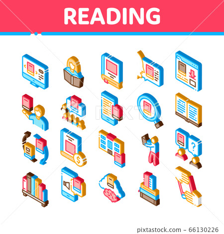Reading Library Book Isometric Icons Set Vector 66130226