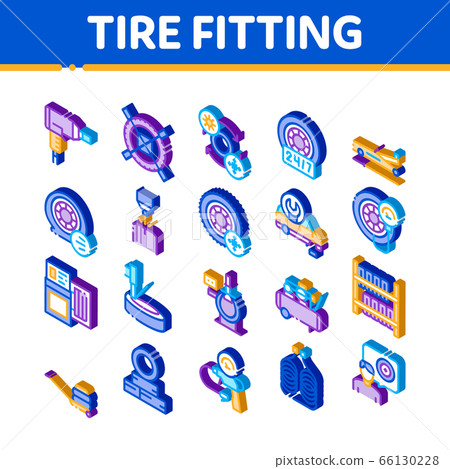 Tire Fitting Service Isometric Icons Set Vector 66130228
