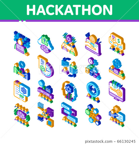 Hackathon Development Isometric Icons Set Vector - Stock Illustration ...