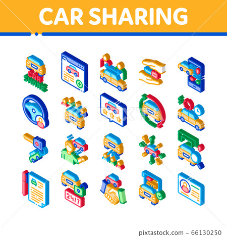 Car Sharing Business Isometric Icons Set Vector Car Sharing Business Isometric Icons Set Vector 66130250