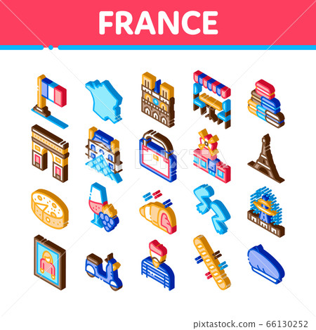 France Country Travel Isometric Icons Set Vector - Stock Illustration ...