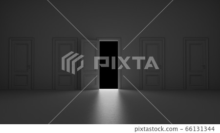 3d render open door in dark room on a black background 66131344