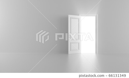 3d render shine of an open door in a bright room 66131349
