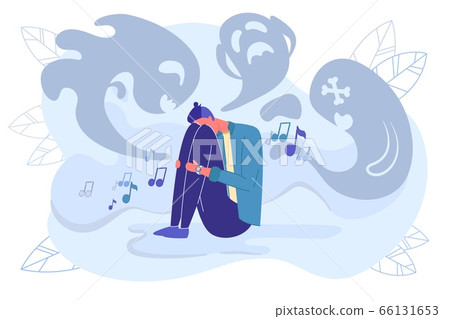 Man Suffer from Disease Acousticophobia, Fear. 66131653