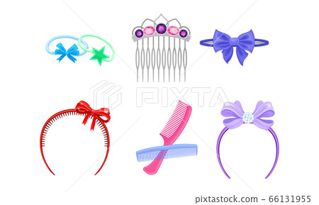 Plastic Hair Accessories with Comb and Hair Clips Vector Set 66131955