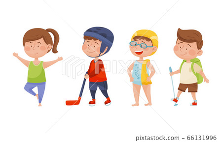 Energetic Children Doing Different Kind of Sport Vector Illustrations Set 66131996