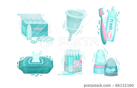 Personal Hygiene Items with Cotton Buds and Wet Wipes Vector Set Personal Hygiene Items with Cotton Buds and Wet Wipes Vector Set 66132160