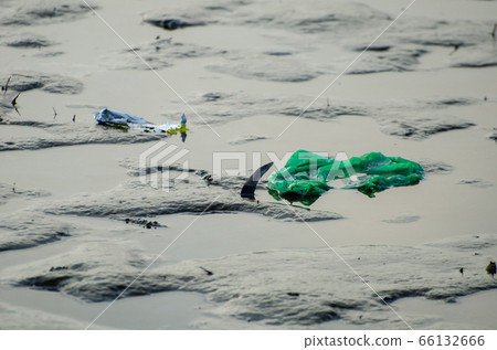 Plastic rubbish at sea mud Plastic rubbish at sea mud 66132666