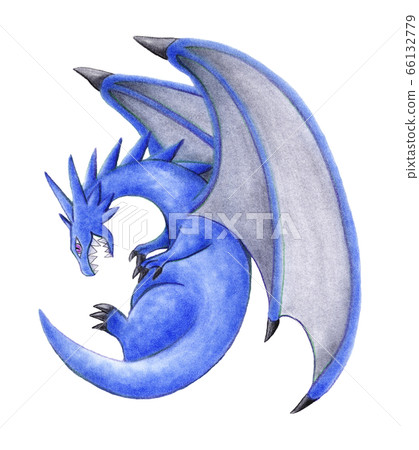 Blue dragon facing sideways and opening mouth 66132779