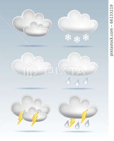 Set of Cloud Icons in cartoon style on blue background. 66133219