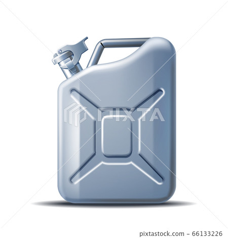 Grey canister of engine oil or petroleum isolated on white. 66133226