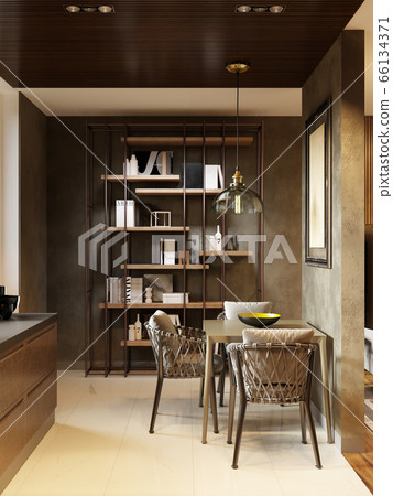 Metal design shelving with decor in the apartment. 66134371