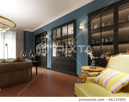 Bookcases built into the wall, with books in the Bookcases built into the wall, with books in the 66134995