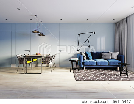 Small Studio Apartment With Kitchen Dining Room Stock Ilration 66135447 Pixta Small Studio Apartment With Kitchen, Studio Apartment Dining Table Set