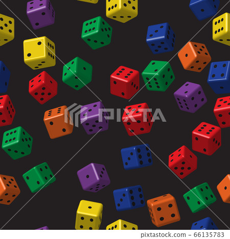 Rainbow Color Dice Seamless Pattern, 3D Illustration 66135783