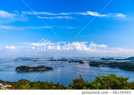 "Okayama Prefecture" Seto Ohashi in the blue sky, early summer "From Washuyama" "Okayama Prefecture" Seto Ohashi in the blue sky, early summer "From Washuyama" 66136493