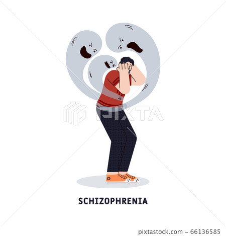 Schizophrenia mental disorder symbol cartoon flat vector illustration isolated. Schizophrenia mental disorder symbol cartoon flat vector illustration isolated. 66136585