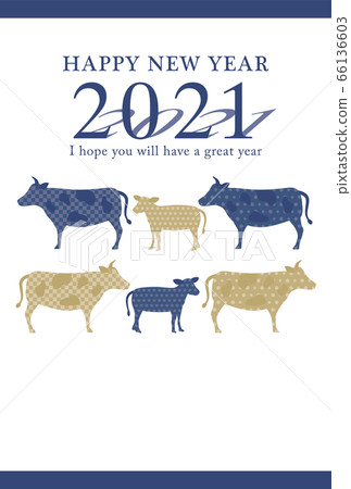 2021牛年新年卡模板與牛剪影（靛藍） 66136603