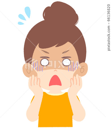 A woman who is impatient because there is a sunburn mark in the shape of a mask 66136820