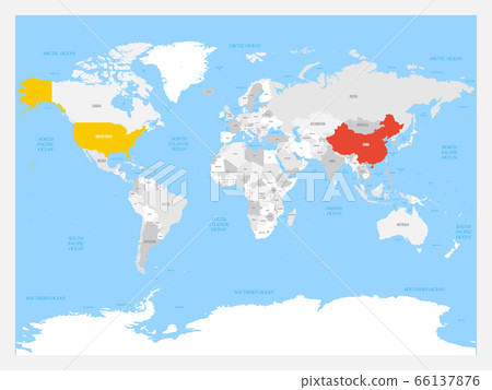United States and China highlighted on political map of World. Vector illustration United States and China highlighted on political map of World. Vector illustration 66137876