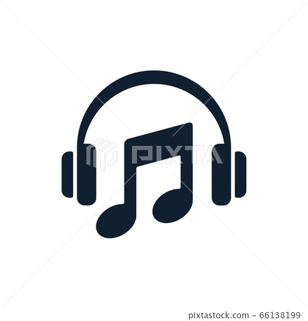 Headphones flat icon with musical note Headphones flat icon with musical note 66138199