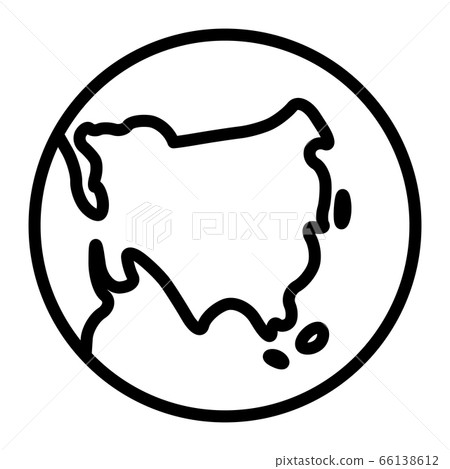 Simplified outline Earth globe with map of World focused on Asia. Vector illustration 66138612