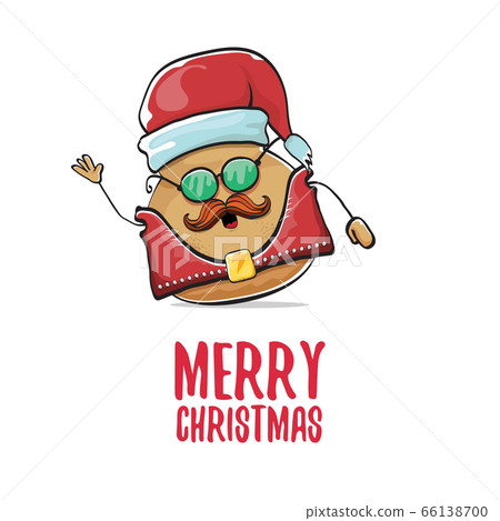 vector rock star santa potato funny cartoon cute character with with red santa hat and calligraphic merry christmas text isolated on white background. rock n roll christmas party poster vector rock star santa potato funny cartoon cute character with with red santa hat and calligraphic merry christmas text isolated on white background. rock n roll christmas party poster 66138700