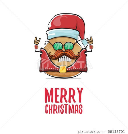 vector rock star santa potato funny cartoon cute character with with red santa hat and calligraphic merry christmas text isolated on white background. rock n roll christmas party poster vector rock star santa potato funny cartoon cute character with with red santa hat and calligraphic merry christmas text isolated on white background. rock n roll christmas party poster 66138701